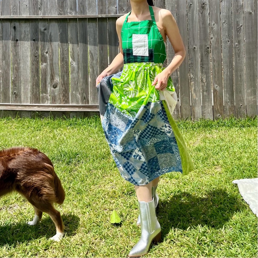 Handmade Quilted Patchwork Plaid Halter Dress – SKU 05111 Tie At Back